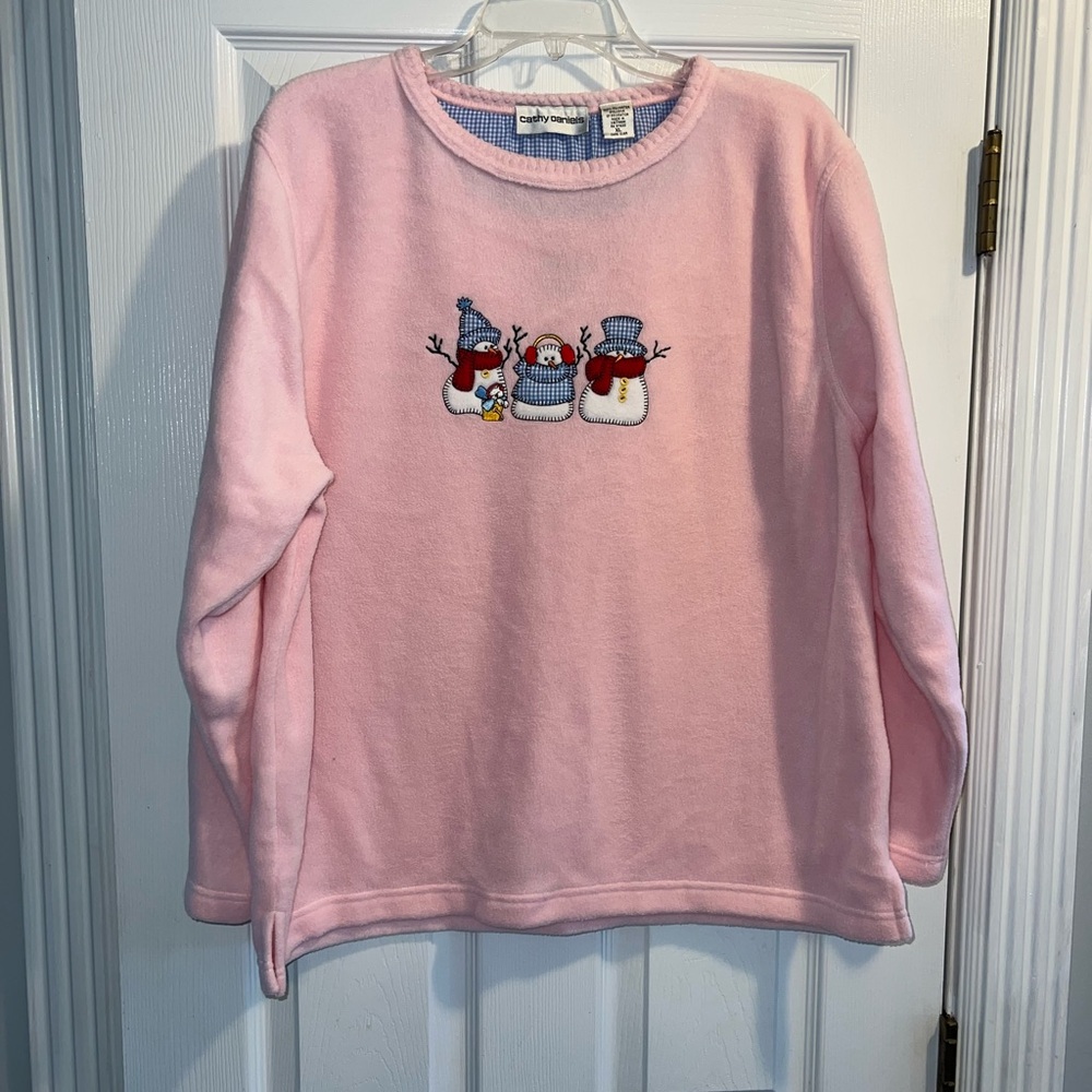 Cathy Daniels Light Pink Fleece Top with snowman